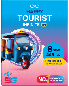 dtac Happy Tourist Infinite SIM Thailand - 8 days Unlimited Data & Calls