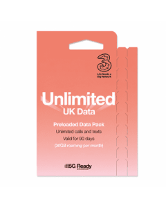  Three Mobile eSIM AIO90 - Unlimited UK Voice And Data (30gb Roaming Free per month) 