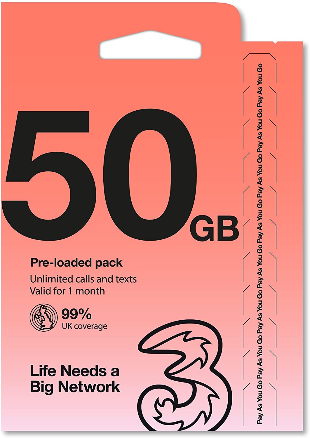 Three New Supercherged data pack includes 50GB data with unlimited minutes and texts.